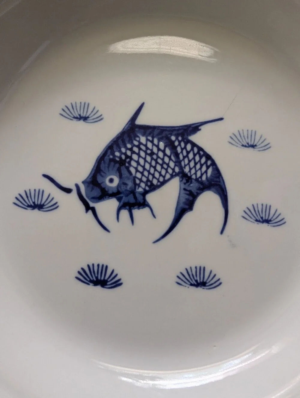 Fish-Print Bowl in Blue and White